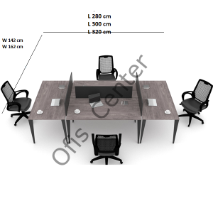 Exen Dört'lü Ayrılabilir W Ofis ve Büro Masası 280X142 cm