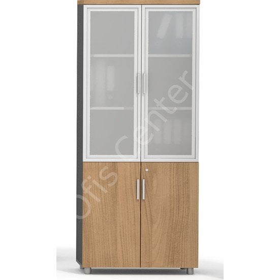 190X75 cm Ofis Büro Camlı Kapaklı Dolap