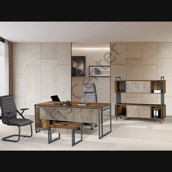 Beliz Ofis Büro Etejerli Yönetici Takımı 200 cm Masalı