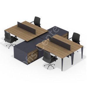 Exen Dörtlü Etejerli Ofis ve Büro Masa 320X320