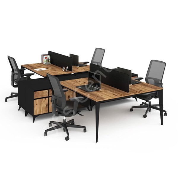 Exen Dörtlü Etejerli Ofis ve Büro Masa 320X320