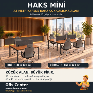 Haks Mini İkili Ofis ve Büro Masa 80x122 cm